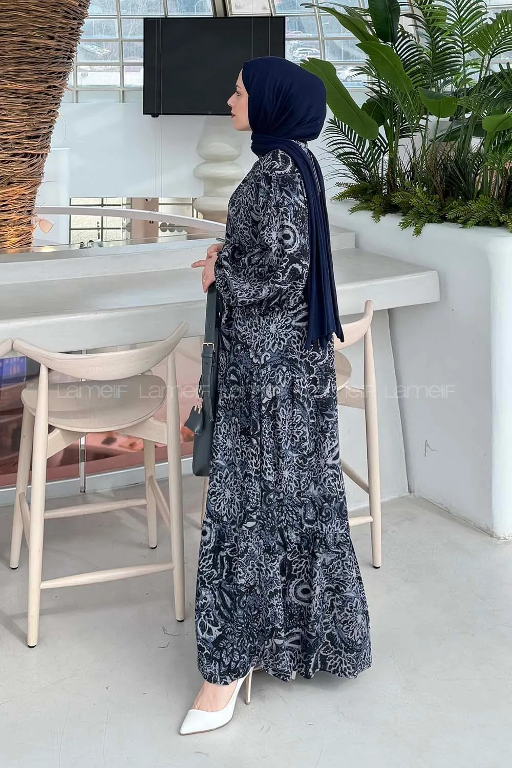 Lamelif Katleya Model Elbise Antrasit - 2