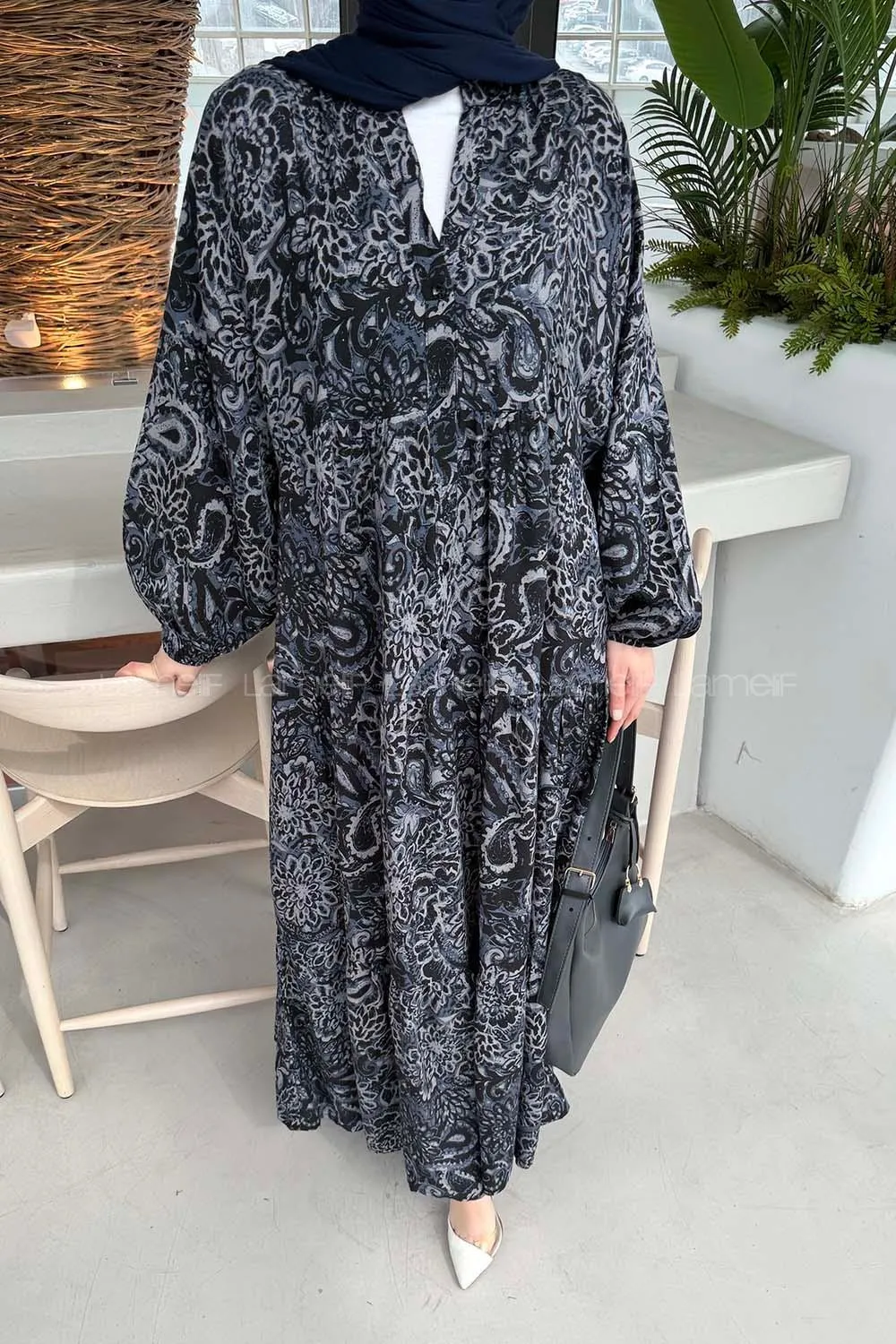 Lamelif Katleya Model Elbise Antrasit - 3