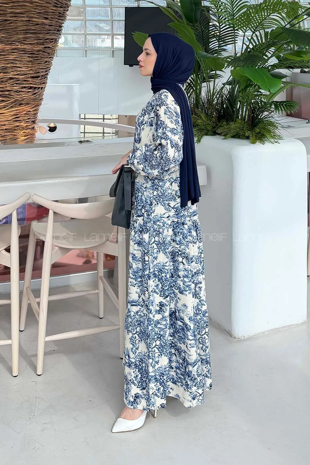 Lamelif Katleya Model Elbise İndigo - 2