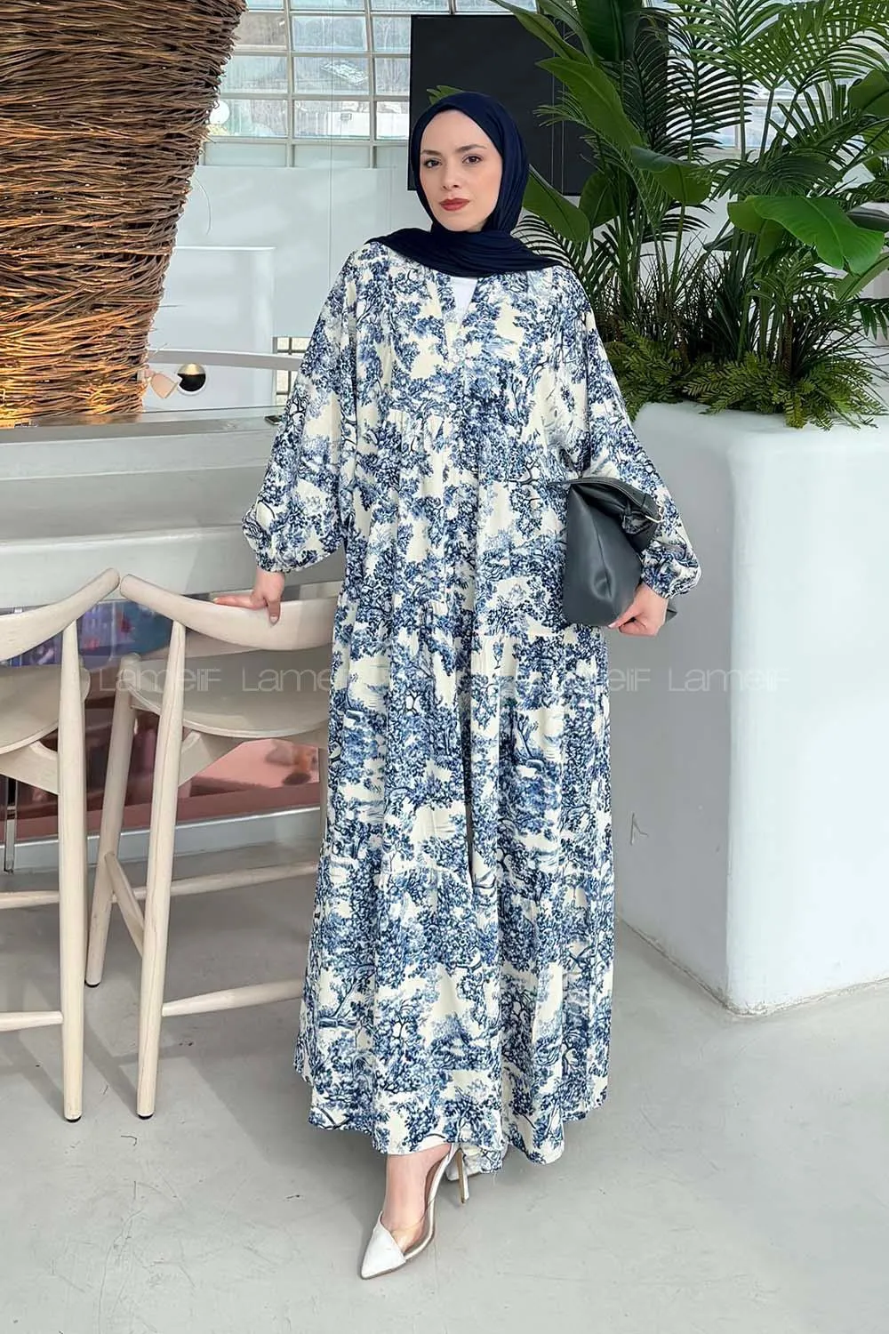 Lamelif Katleya Model Elbise İndigo - 1