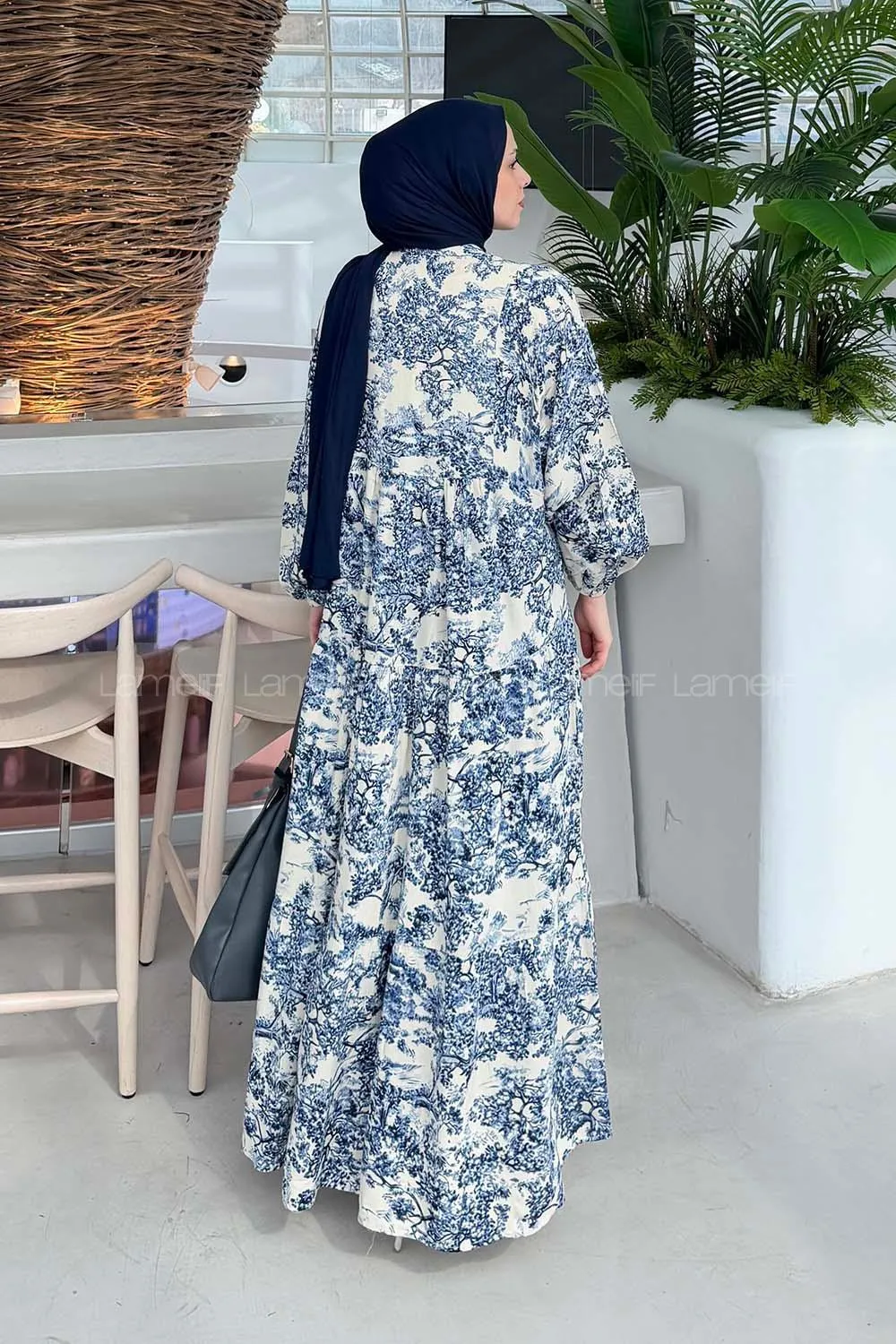 Lamelif Katleya Model Elbise İndigo - 4