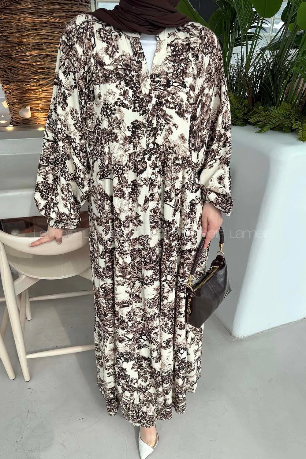 Lamelif Katleya Model Elbise Kahverengi - 3