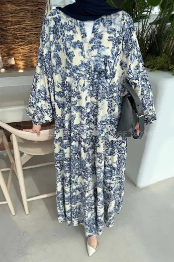 Lamelif Katleya Model Elbise İndigo