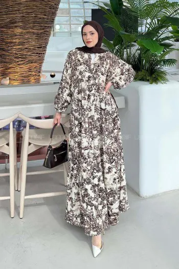 Lamelif Katleya Model Elbise Kahverengi